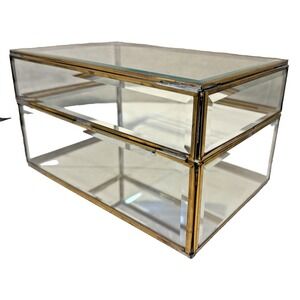 Vintage Enesco Glass Brass Large Curio Trinket Jewelry Box Display